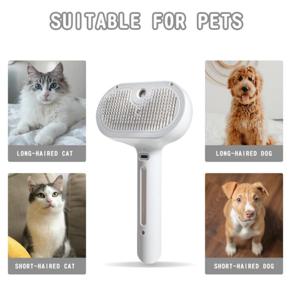 Spray Cat Brush for Shedding - Water Brush for Cats and Dogs - Pet Hair Removal Comb with Water Tank and Release Button - Steamy Cat Brush - Pet Spray Hair Comb (White) - Image 4