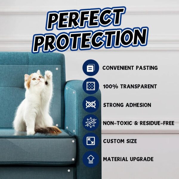 Anti Cat Scratch Furniture Protector,20Pack Cat Couch Protector,Transparent Self-Adhesive Cat Tape for Furniture with Twist Pins Cat Scratch Resistant Furniture Protector (20P 17 Inch+50 Pins) - Image 3