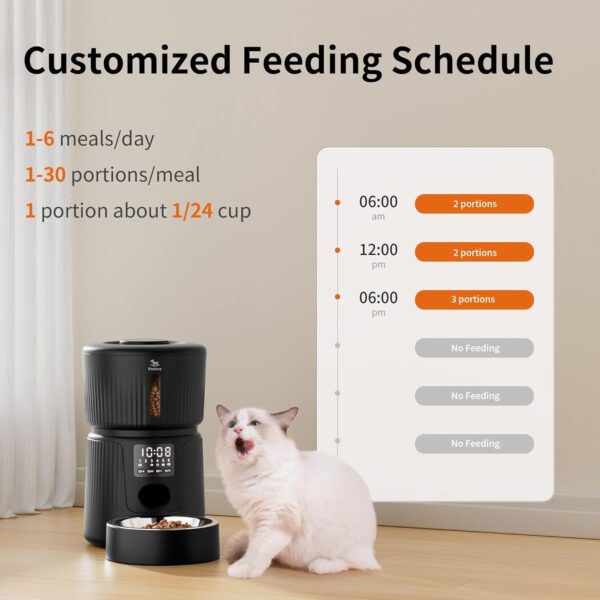 Petory Automatic Cat Feeder - 6 Meals Automatic Cat Food Dispenser with Slow Feeding for Cats and Small Dogs, Dual Power Supply Including Desiccant Bag - Image 2