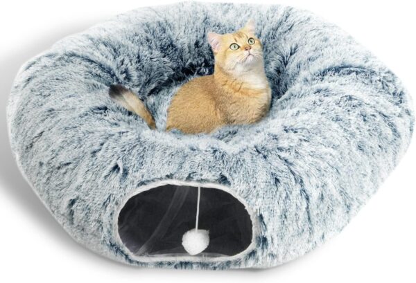 AUOON Cat Tunnel Bed with Central Mat,Big Tube Playground Toys,Soft Plush Material,Full Moon Shape for Kitten,Cat,Puppy,Rabbit,Ferret (Gray) - Image 6