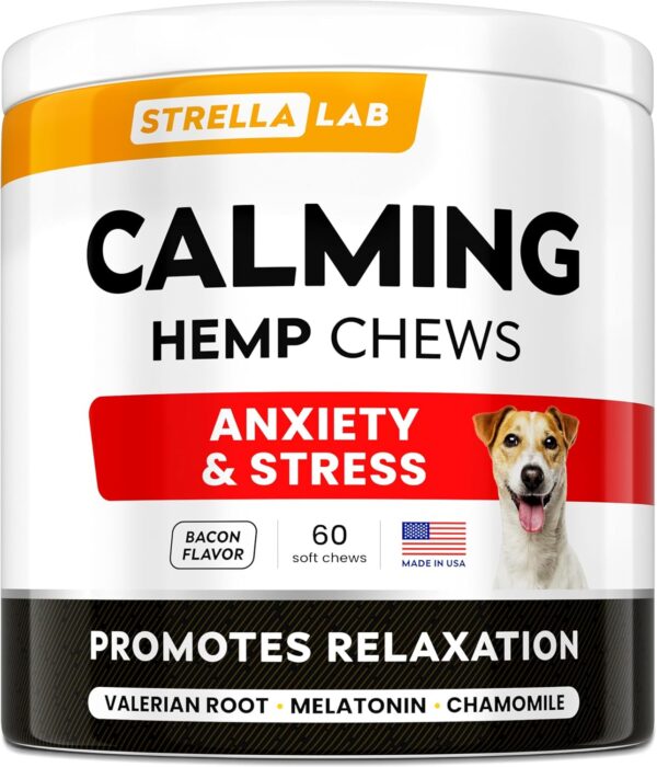 Hemp Calming Chews for Dogs - Dog Calming Treats - Anxiety Relief Treats - Dog Calming Chews - Stress - Sleep Calming Aid - Health & Wellness Supplements for Dog Separation Barking - 60 Treats