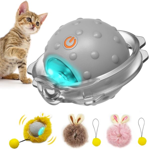 Motion Activate Interactive Cat Toys - Automatic Moving Ball Toys for Indoor Cats, Self Rotating Ball with Lights, Electric Cat Mice Toys, USB Rechargeable, Auto On/Off