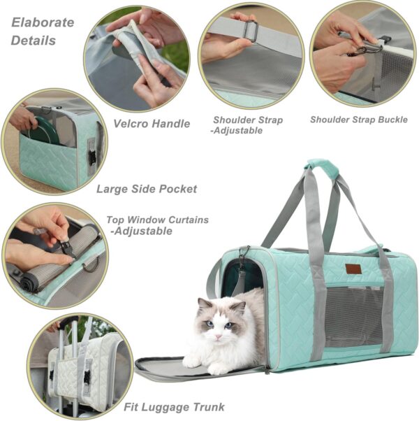 HSC PET Cat Carrier Small Dog Soft-Sided Quilted Pet Pups Bag Fit Luggage Case Traveling Outdoor Go to Vet, Side Pocket,15 lbs Puppy/18 lbs Cat or Kittens (Light Green) - Image 3