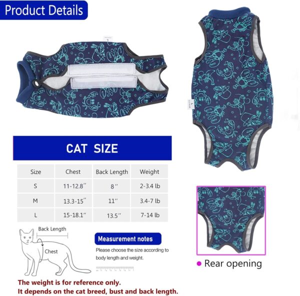 Cat Surgery Recovery Suit Cat Onesie for Cats After Surgery for Surgical Abdominal Wound Or Skin Diseases E-Collar Alternative Wear Cat Neutering Bodysuit Wear (Dark-blue-M) - Image 2