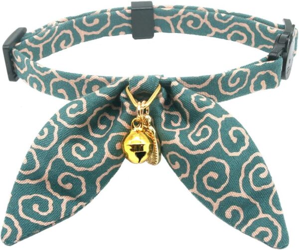 PetSoKoo Bunny Ears Cat Collar, Japan Lucky ‘開三運’ Charm. Safety Breakaway Bowtie Kitten Collar with Bell, Light Blue - Image 4