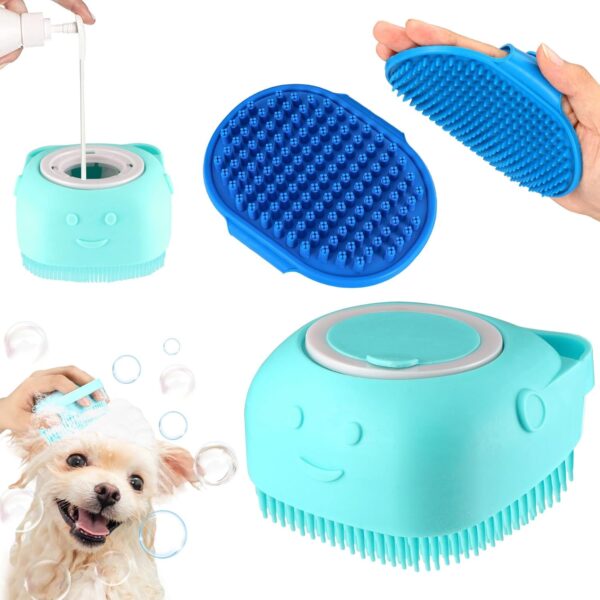 3PCS Dog Bath Brush, Dog Scrubber for Bath, Dog Bath Supplies, Dog Shampoo Brush with Adjustable Ring Handle, Bathing and Massaging Brush Christmas Gifts for Long Short Haired Dogs and Cats Blue