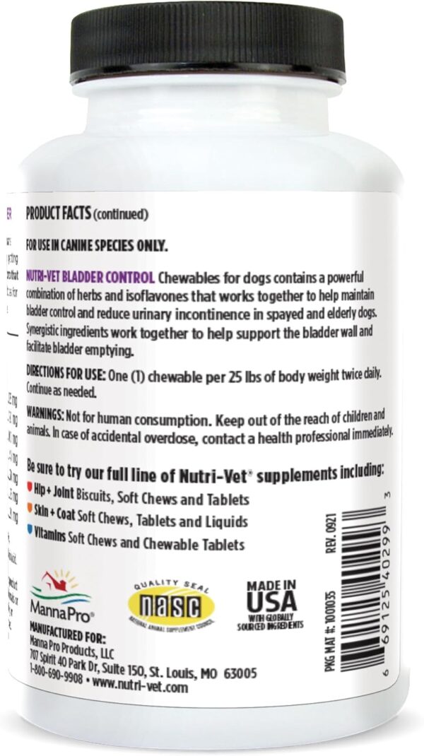 Nutri-Vet Bladder Control|Dog Bladder Control Supplement|Reduce Urinary Incontinence & Facilitate Bladder Emptying|90 Chewable Tablets - Image 2