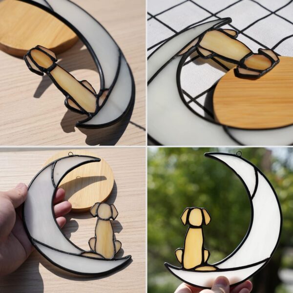 BOXCASA Loss of Dog Sympathy Gift,Stained Glass Dog on Moon for Suncatcher Gifts,Yellow Dog Memorial Gifts for Pet Loss Gifts,Pet Sympathy Gifts for Dogs,Pet Memorial Gifts - Image 3