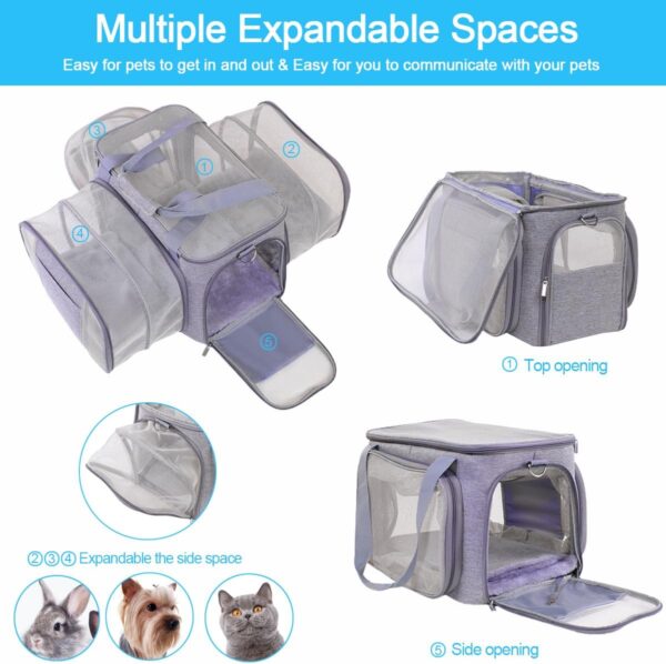 Expandable Pet Carrier for Cat Dog Travel Bag: Airline Approved Collapsible Pet Travel Crate with Removable Fleece Pad Expansion Panels Soft-Sided Portable Washable Fit for Small Animal Foldable Bag - Image 4