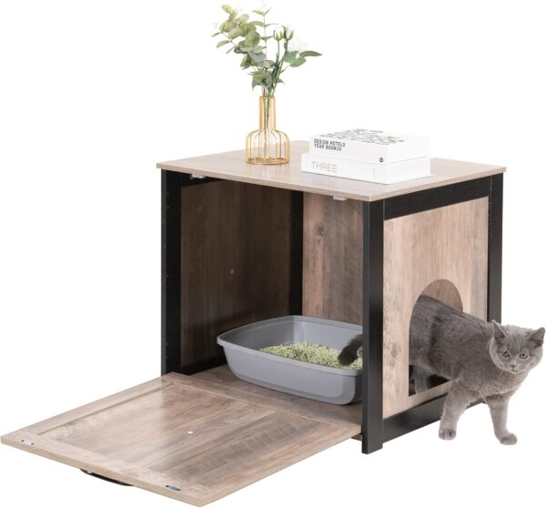 DWANTON Cat Litter Box Furniture Hidden, Cat Litter Box Enclosure, Reversible Entrance Can Be on Left or Right Side, Indoor Cat Box Cabinet, Wooden Cat Washroom, End Table, Nightstand - Image 2