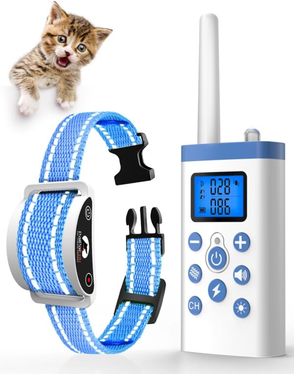 PaiPaitek Cat Training Collar, Cat Shock Collar with Remote Training Cat Stop Meowing, Remote Control/Automatic Anti-Meow for Cats, Safe and Effective