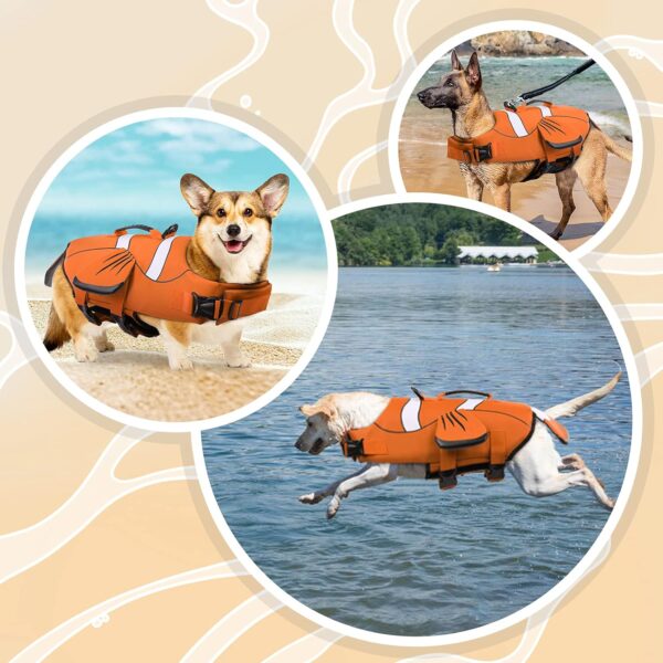 DENTRUN Dog Life Jacket Safety Vests for Swimming, Adjustable Puppy Pool Lake Floats Coat High Visibility Superior Floatation & Rescue Handle, Clownfish Shape Water Vest for Small Medium Large Dog - Image 7