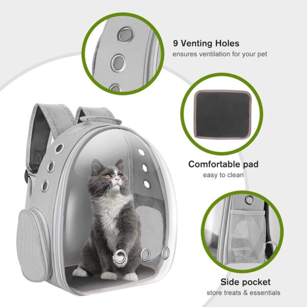 Cat Carrier Backpack Portable Pet Travel Solution Pet Carrier Dog Carrier Backpack Bag Space Capsule for Small Medium Cat Puppy Dog Travel Hiking Walking Camping Up to 17Lb (Grey) - Image 4