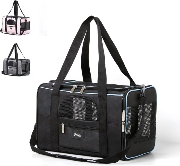 17x11x11 in Pet Carrier for Small Dogs,Kitten Under 15 Lbs,Delta/American/United Airline Approved Soft-Sided Cat,Dog Bag Animal Carriers,Pet Travel Carrier Bag with Two Storage Pockets-Black