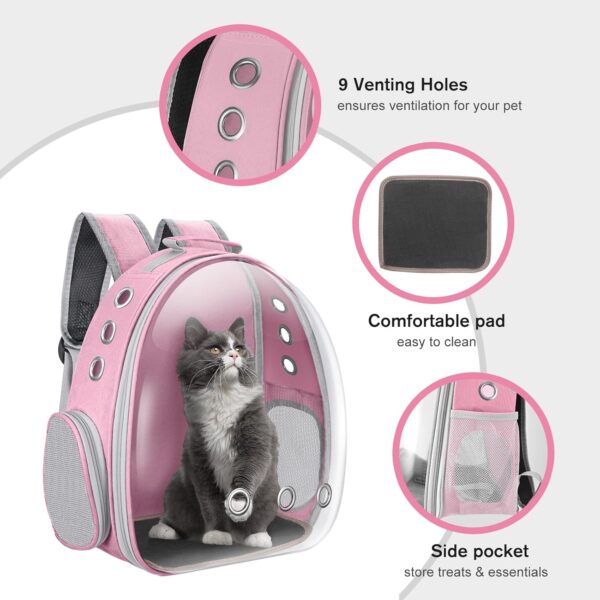 Cat Carrier Backpack Portable Pet Travel Solution Pet Carrier Dog Carrier Backpack Bag Space Capsule for Small Medium Cat Puppy Dog Travel Hiking Walking Camping Up to 17Lb (Pink) - Image 4