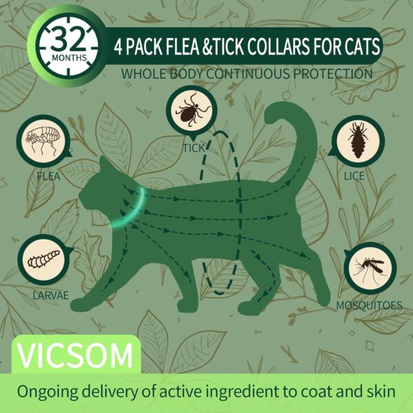 4 Pack Flea Collar for Cats, Cat Flea and Tick Collar Glow in Dark, 8 Months Prevention Cat Flea and Tick Treatment, Waterproof Adjustable Cat Flea Collar, Tick and Flea Collar for Kitten Cat, Green - Image 2