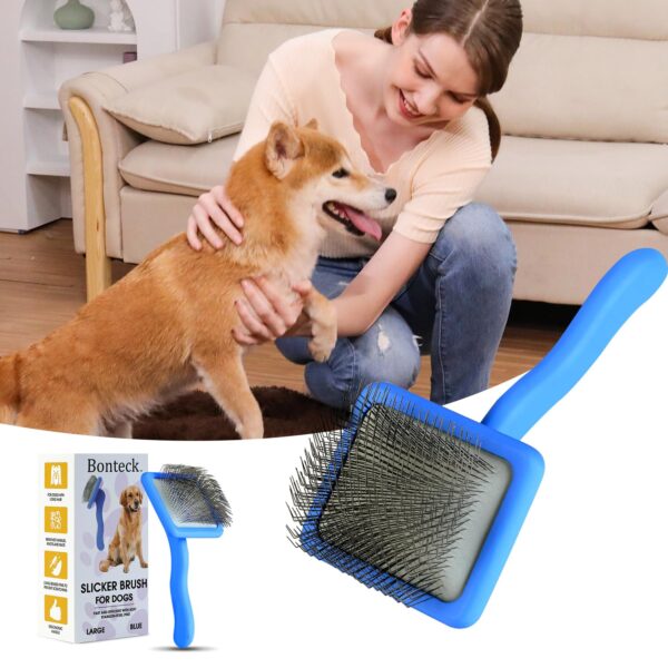 Dog Slicker Brush For Grooming Pet Hair,Best Doodle Brush,Best Dog Brush,Long Haired Brush For Dogs(Poodles,Goldendoodles,Labradoodles),Long Pin Brush For Dematting,Large Size(Blue) - Image 7