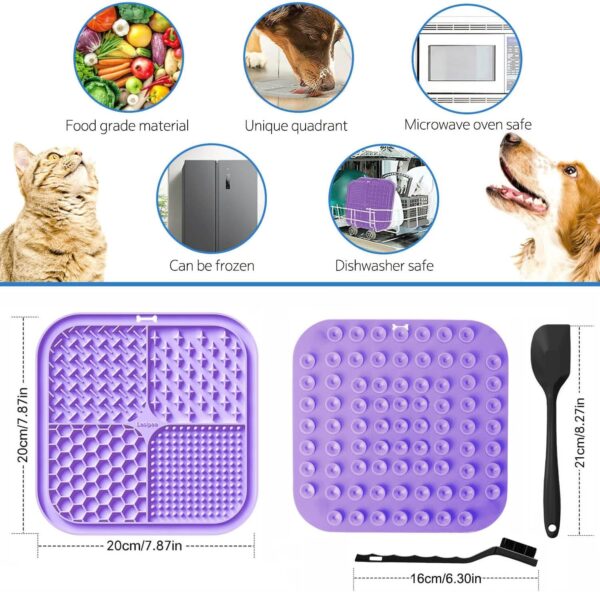 Licking Mat for Dogs & Cats 2 Pack, Slow Feeder Lick Pat, Anxiety Relief Dog Toys Feeding Mat for Butter Yogurt Peanut, Pets Supplies Bathing Grooming Training Calming Mat (Cyan&Purple) - Image 2