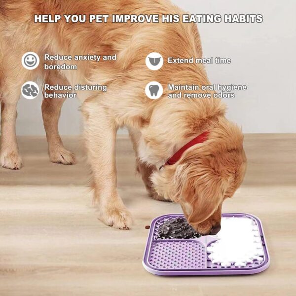 Licking Mat for Dogs & Cats 2 Pack, Slow Feeder Lick Pat, Anxiety Relief Dog Toys Feeding Mat for Butter Yogurt Peanut, Pets Supplies Bathing Grooming Training Calming Mat (Cyan&Purple) - Image 6