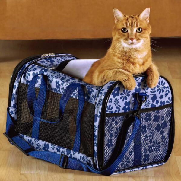 Soft-Sided Kennel Pet Carrier for Small Dogs, Cats, Puppy, Airline Approved Cat Carriers Dog Carrier Collapsible, Travel Handbag & Car Seat (Large: 19" x 11" x 11", Floral Print Blue) - Image 6