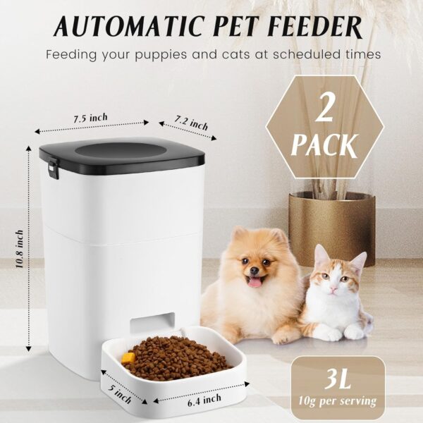 Hushee 2 Pcs Automatic Cat Feeder Timed Dog Food Dispenser 3l Dry Food Dispenser with Dual Power Supply Pet Feeder Programmable Portion Size Control 4 Meals Per Day Auto Cat Feeder - Image 3