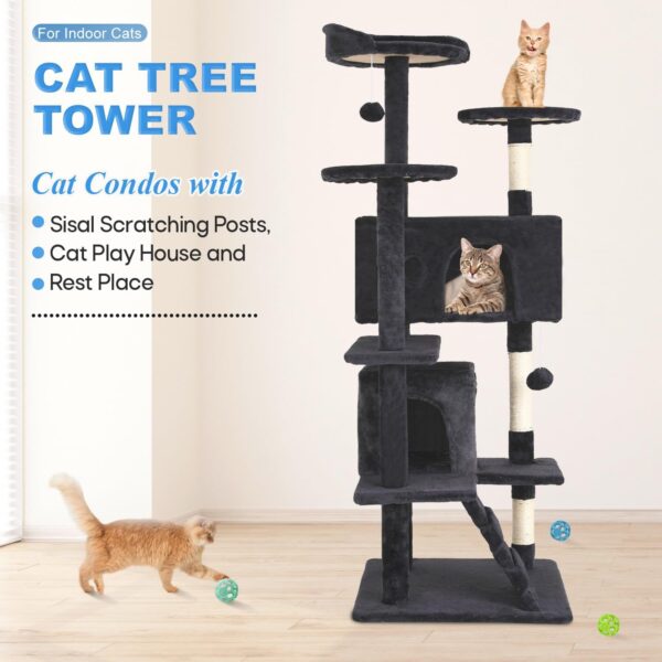 FDW Cat Tree 54in Cat Tower Multi-Level Durable Cat Scratching Post & Cozy Fun Cat Jumping Platform Space Saving Cat Condo Pet Play House for Indoor Cats,Dark Gray - Image 2