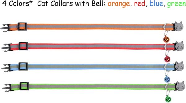 Cat Collars with Bell, Breakaway Cat Collars, Reflective Cat Collars, Nylon Cat Collars with Bell, Collars for Cats (4 Colors) - Image 2