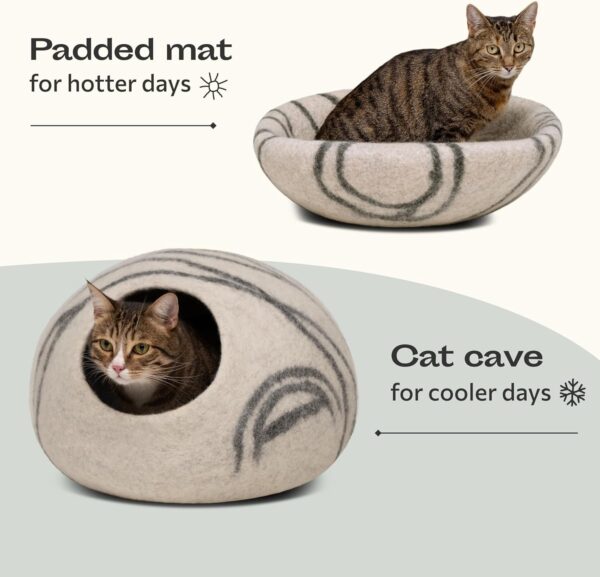 MEOWFIA Premium Felt Cat Bed Cave - Handmade 100% Merino Wool Bed for Cats and Kittens (Light Shades) (Medium, Light Grey) - Image 4