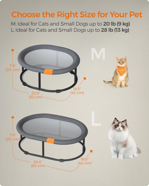 Feandrea Pet Bed, Elevated Cat Bed for Average Cats, Dog Bed for Miniature Dogs, with Removable Washable Mesh, for Pets up to 20 lb, Oval, Gray UPCB001G01 - Image 5