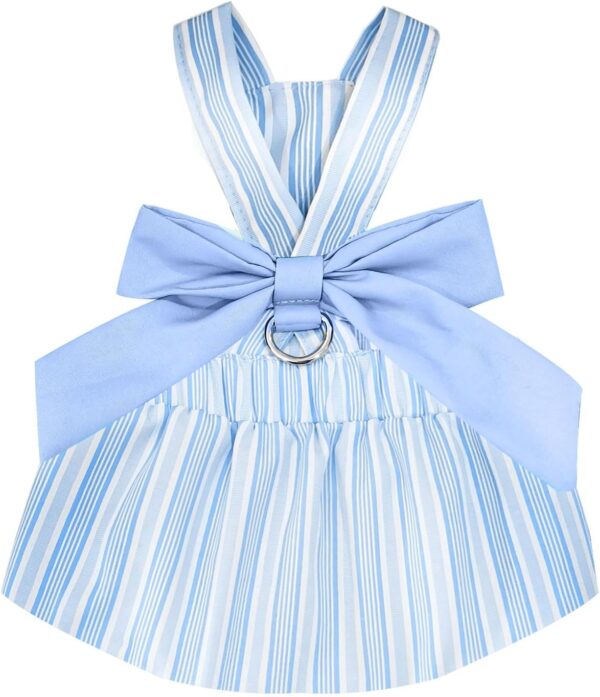 Small Dog Dress Cute Bowknot Dog Harness Dress Striped Summer Dog Clothes for Small Dogs girl Chihuahua Female Cat Yorkie Pug Birthday Outfits(Blue,S)