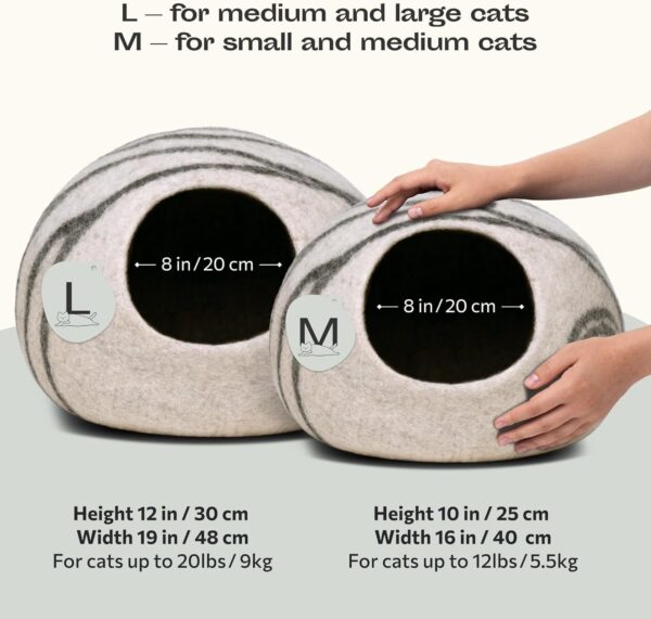 MEOWFIA Premium Felt Cat Bed Cave - Handmade 100% Merino Wool Bed for Cats and Kittens (Light Shades) (Medium, Light Grey) - Image 2