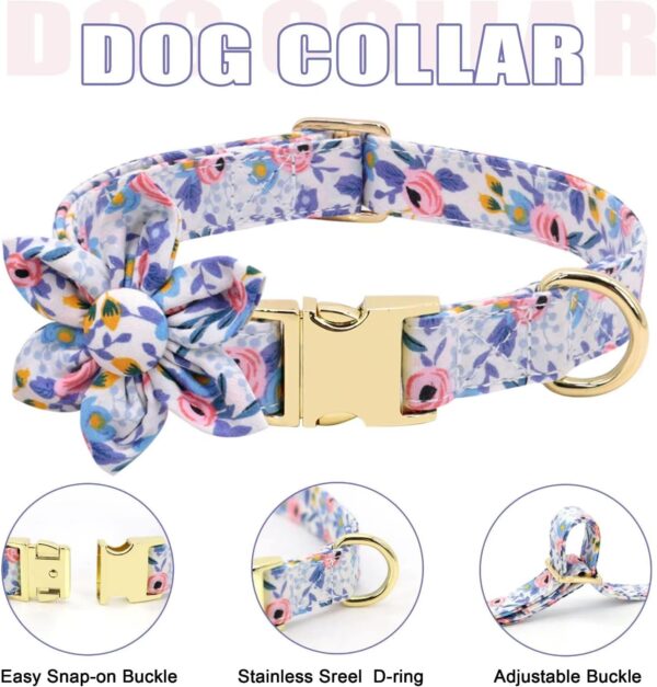 Beirui Cute Girl Dog Collars, Harnesses & Leashes Set - Adjustable Dog Collar and Leash Set with Flower - Soft Mesh Dog Vest Harness for Puppies Small Medium Dogs (Blue,XS) - Image 4