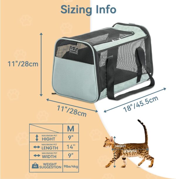 Petsfit 18 x 11 x 11 Pet Carrier Airline Approved, Soft-Sided Dog Carrier Cat Carrier, Lightweight and Collapsible, Ventilation on 5 Sides, Escape Proof, with Adjustable Shoulder Strap, Soft Cushion - Image 2