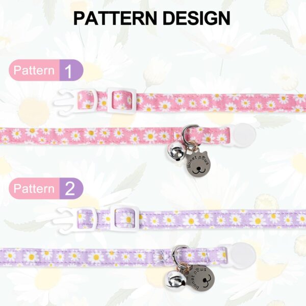 Lionet Paws 2pcs Pack Cotton Cat Collar,Breakaway Buckle with Daisy Pattern and Brand Pendant Cute Adjustable Cat Kitten Collar,Ideal for Girl Cats Boy Cats - Image 2