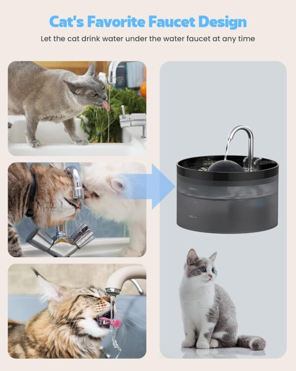 Cat Water Fountain, Pet Waterer Fountain with Ultra Silent Pump, Activated Carbon Filter Keep Water Fresh, 2.2L Capacity, Faucet Design, Anti Sputtering, Suit for All Kinds of Cat - Image 6