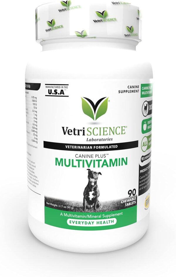 VETRISCIENCE Canine Plus MultiVitamin for Dogs - Vet Recommended Vitamin Supplement - Supports Mood, Skin, Coat, Liver Function, 90 Tablets