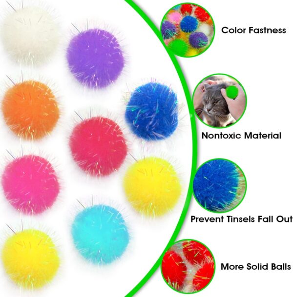 30 Pieces Sparkle Pom Pom Balls for Cat - Interactive Glitter Balls, Multicolor, Size of 1.2 inches, Best as Kitten Play Toys… - Image 4