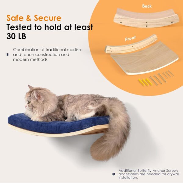 Cat Wall Shelves,Curved Cat Shelves and Perches for Wall,Wood Cat Climbing Shelf Floating Cat Wall Furniture,Cat Bed Hammock with Comfortable Cat Cushion - Image 5