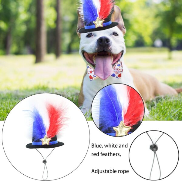 Pet Hat 2 Pcs Independence Day Dog Bow Ties Dog Hat 4th of July Feather Cat Cap Adjustable Pet Bow Ties Pet Hair Accessories Dress up Costume for Most Pets Wearing Patriotic Memorial Day - Image 5