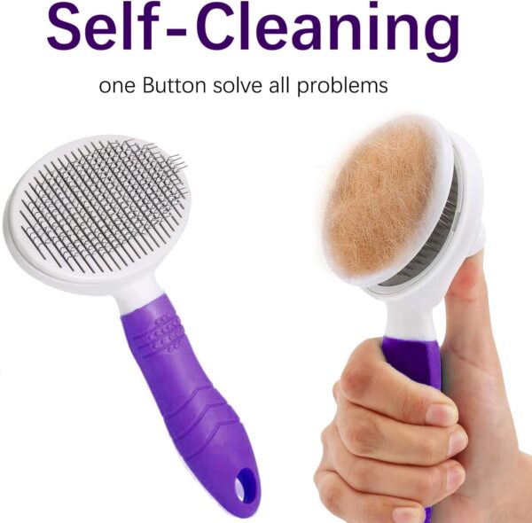 Cat Grooming Brush, Self Cleaning Slicker Brushes for Dogs Cats Pet Grooming Brush Tool Gently Removes Loose Undercoat, Mats Tangled Hair Slicker Brush for Pet Massage-Self Cleaning Upgraded (PURPLE) - Image 2