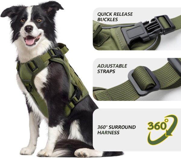 WINGOIN Tactical Dog Harness for Large Dogs, Heavy Duty No Pull Dog Harness with Handle, Adjustable Reflective Military K9 German Shepherd Big Size Dog Vest for Training, Walking, Hiking, Green (L) - Image 3