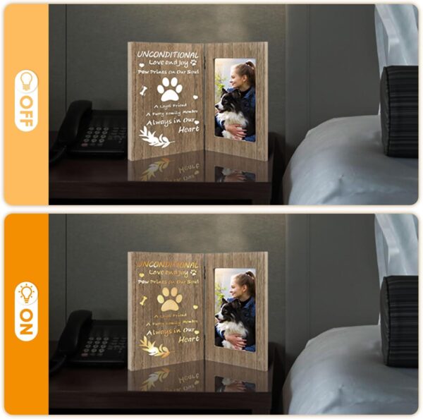 Pet Memorial Gifts for Dogs, LED Light up Dog Memorial Gifts for Loss of Dog, Pet Sympathy Gift for Family, Friend, Wooden Brown Dog Picture Frame for Tabletop - Image 2