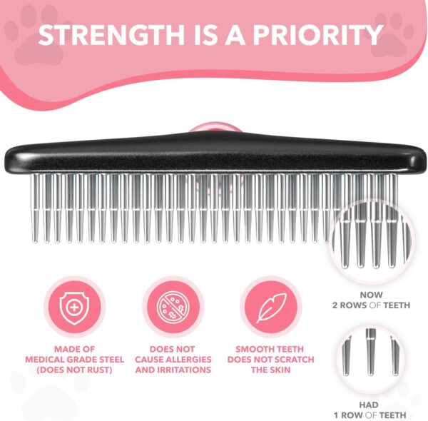 Dog rake deshedding dematting Brush Comb - Undercoat rake for Dogs, Cats, matted, Short,Long Hair Coats - Brush for Shedding, Double Row Stainless Steel pins - Reduce Shedding by 90% (Pink) - Image 4