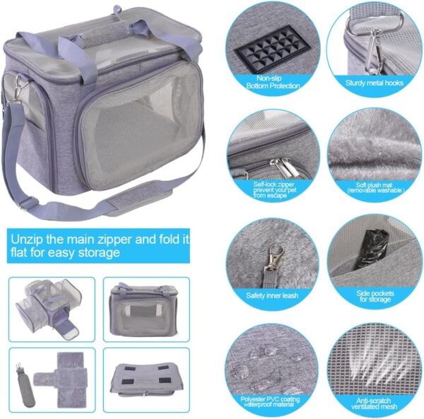 Expandable Pet Carrier for Cat Dog Travel Bag: Airline Approved Collapsible Pet Travel Crate with Removable Fleece Pad Expansion Panels Soft-Sided Portable Washable Fit for Small Animal Foldable Bag - Image 5