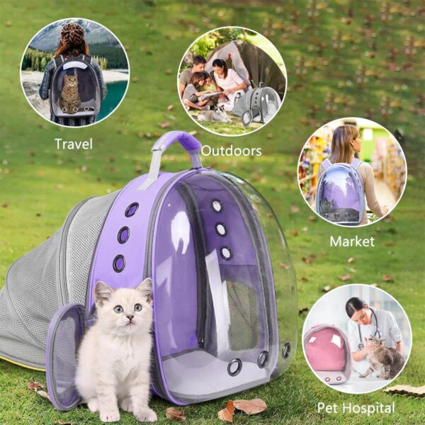 Pet Backpack Carrier Bubble Expandable Foldable Breathable Cat Carrier Dog Carrier Backpack for Hiking, Travelling, Camping, Up to 20Lbs (Purple) - Image 5