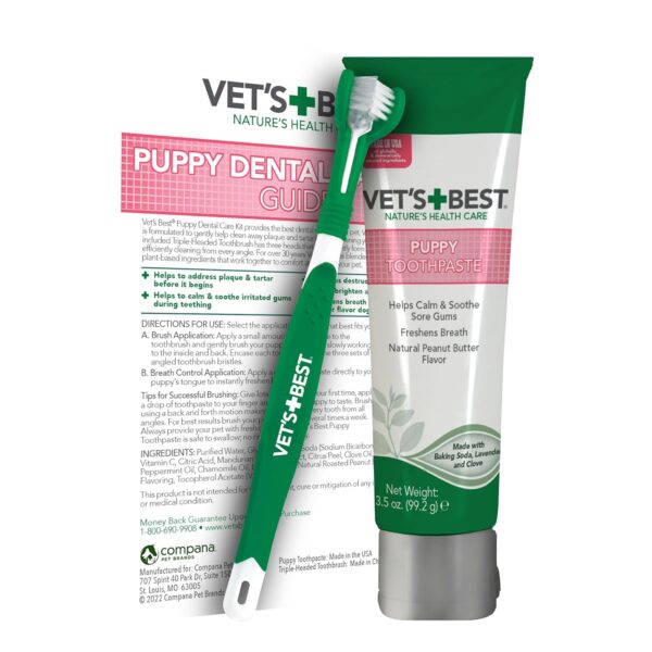 Vet’s Best Puppy Dental Kit – Toothbrush & Toothpaste for Puppies – Dog Tooth Brushing Kit – 3.5 Ounces - Image 2