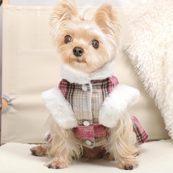 Plaid Dog Dress Puppy Sweaters for Small Dogs Girl Dog Dresses Dog Sweatshirt Pet Winter Clothes Cat Apparel (X-Small, Rose) - Image 2