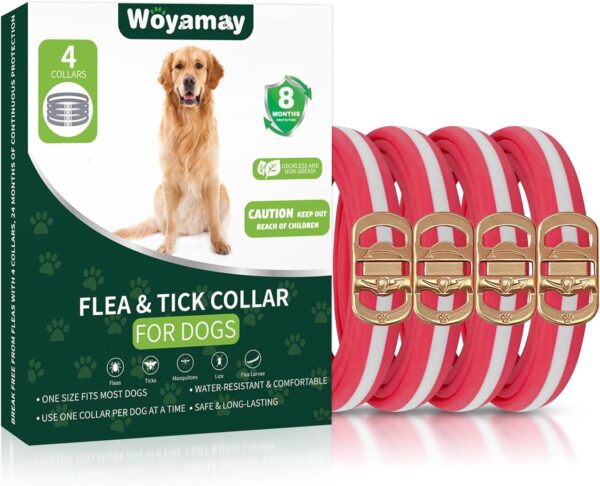 4 Pack Flea Collar for Dogs, Adjustable Flea and Tick Collar for Dogs, 32-Month Flea and Tick Prevention for Dogs, Dog Flea and Tick Collar, Water-Resistant Dog Flea Collars, Red & White