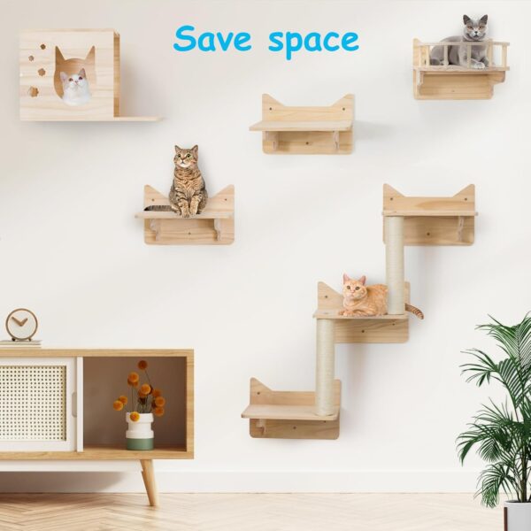 Pine Cat Wall Frame for Climbing, Set of 5 Furniture, Shelves and Perches, House, Sisal Post Ladder, Steps and Travel Platform - Image 6