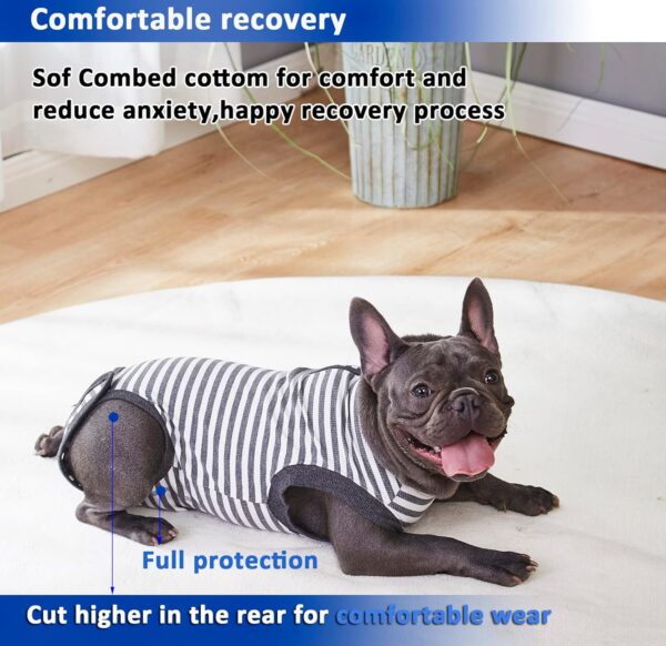 Wabdhally Dog Surgery Recovery Suit,Surgical Suit for Medium Female Male Dogs,Soft Combed Cotton,Striped Grey Onesie M - Image 5